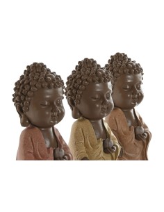 Figurine Décorative Home ESPRIT Marron Orange Corail Citron Résine Buda Oriental 9 x 9 x 21 cm (3 Unités) 2
