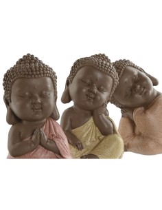 Figurine Décorative Home ESPRIT Orange Corail Citron Résine Buda Oriental 8 x 8 x 12,5 cm (3 Unités) 2