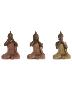 Figurine Décorative Home ESPRIT Orange Corail Citron Résine Buda Oriental 9 x 6 x 13 cm (3 Unités)