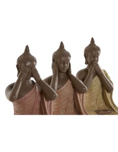 Figurine Décorative Home ESPRIT Orange Corail Citron Résine Buda Oriental 9 x 6 x 13 cm (3 Unités) 2