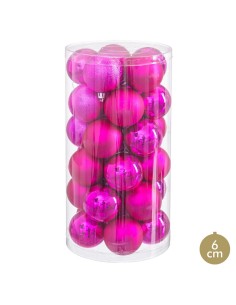Boules de Noël Fuchsia Plastique Ø 6 cm (30 Unités)