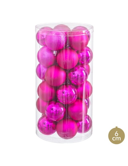 Boules de Noël Fuchsia Plastique Ø 6 cm (30 Unités)