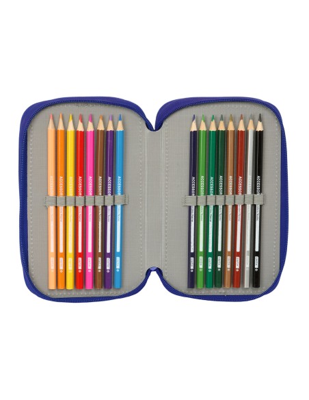 Pochette à crayons triple Atlético Madrid Bleu Blanc Rouge 12,5 x 19,5 x 5,5 cm 37 Pièces