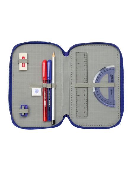 Pochette à crayons triple Atlético Madrid Bleu Blanc Rouge 12,5 x 19,5 x 5,5 cm 37 Pièces