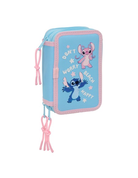 Pochette à crayons triple Lilo & Stitch Happy Bleu ciel 12,5 x 19,5 x 5,5 cm 37 Pièces