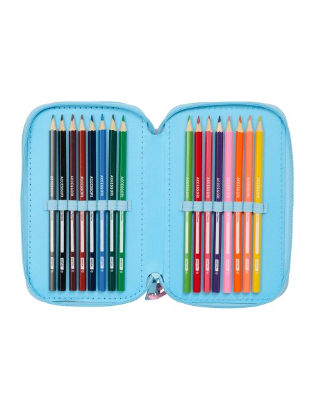 Pochette à crayons triple Lilo & Stitch Happy Bleu ciel 12,5 x 19,5 x 5,5 cm 37 Pièces