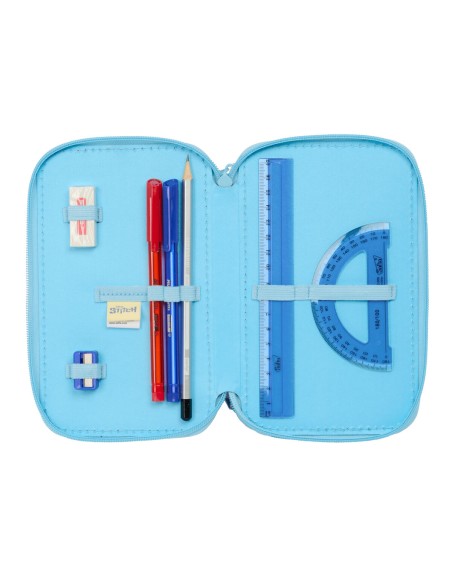 Pochette à crayons triple Lilo & Stitch Happy Bleu ciel 12,5 x 19,5 x 5,5 cm 37 Pièces