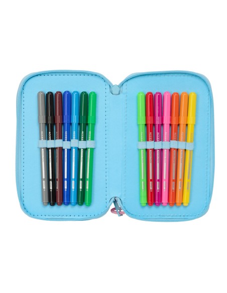 Pochette à crayons triple Lilo & Stitch Happy Bleu ciel 12,5 x 19,5 x 5,5 cm 37 Pièces
