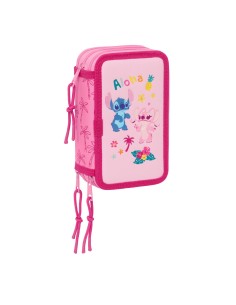 Pochette à crayons triple Lilo & Stitch Chill Rose Menthe 12,5 x 19,5 x 5,5 cm 37 Pièces