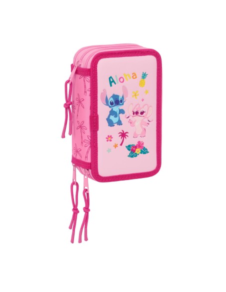 Pochette à crayons triple Lilo & Stitch Chill Rose Menthe 12,5 x 19,5 x 5,5 cm 37 Pièces