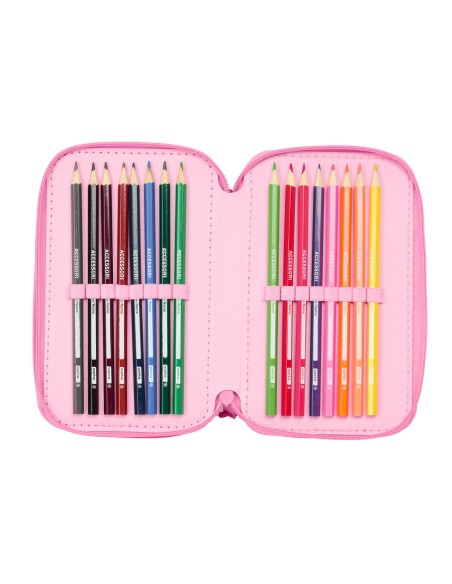 Pochette à crayons triple Lilo & Stitch Chill Rose Menthe 12,5 x 19,5 x 5,5 cm 37 Pièces