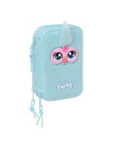 Pochette à crayons triple Furby Bleu 12,5 x 19,5 x 5,5 cm 37 Pièces