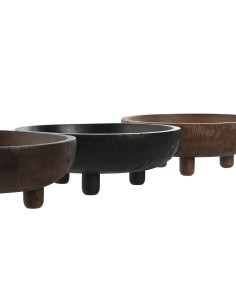 Centre de Table Home ESPRIT Marron Noir Marron Clair Bois de manguier Colonial 25 x 25 x 9 cm (3 Unités) 2