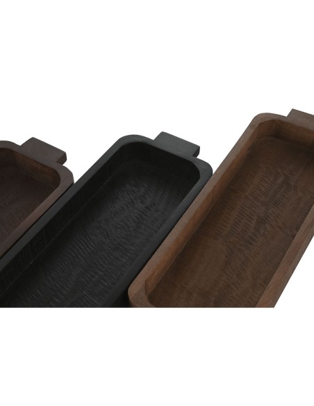 Centre de Table Home ESPRIT Marron Noir Marron Clair Bois de manguier Colonial 46 x 15 x 5 cm (3 Unités)