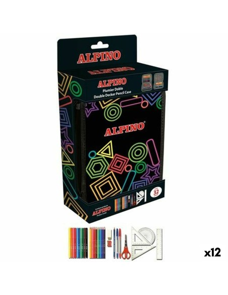 Plumier double Alpino Multicouleur 32 Pièces (12 Unités)