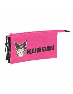 Trousse Fourre-Tout Triple Kuromi Noir Fuchsia 22 x 12 x 3 cm