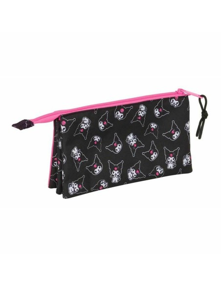 Trousse Fourre-Tout Triple Kuromi Noir Fuchsia 22 x 12 x 3 cm