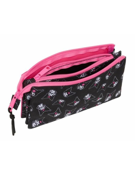 Trousse Fourre-Tout Triple Kuromi Noir Fuchsia 22 x 12 x 3 cm