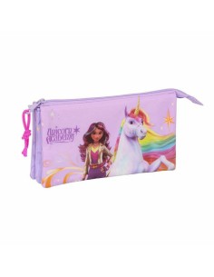 Trousse Fourre-Tout Triple Unicorn Academy Lila 22 x 12 x 3 cm