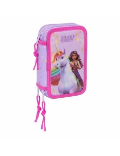 Pochette à crayons triple Unicorn Academy Lila 12,5 x 19,5 x 5,5 cm 37 Pièces