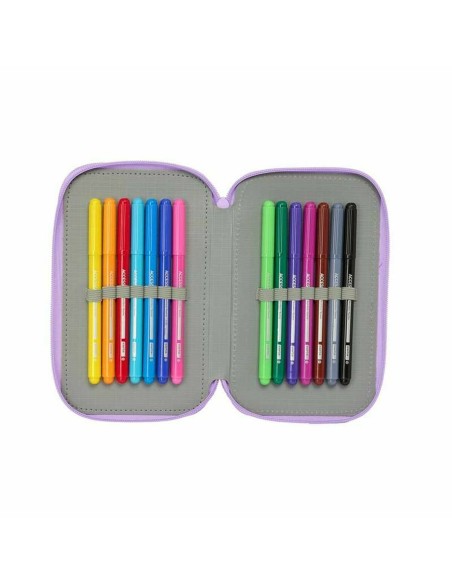 Pochette à crayons triple Unicorn Academy Lila 12,5 x 19,5 x 5,5 cm 37 Pièces