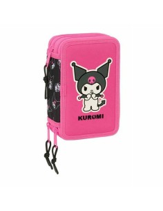 Pochette à crayons triple Kuromi Noir Fuchsia 12,5 x 19,5 x 5,5 cm 37 Pièces