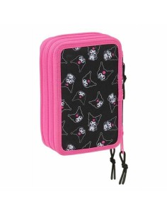 Pochette à crayons triple Kuromi Noir Fuchsia 12,5 x 19,5 x 5,5 cm 37 Pièces 2