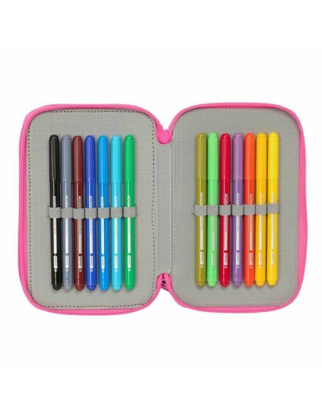 Pochette à crayons triple Kuromi Noir Fuchsia 12,5 x 19,5 x 5,5 cm 37 Pièces