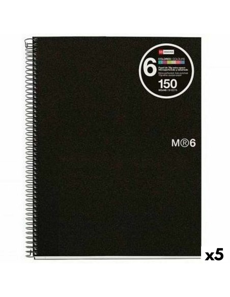 Cahier à Spirale Miquelrius Noir A5 150 Volets (5 Unités)