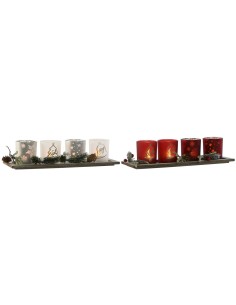 Bougeoirs de Noël Home ESPRIT Blanc Rouge 40 X 9 X 13,5 cm (5 Pièces) (2 Unités)