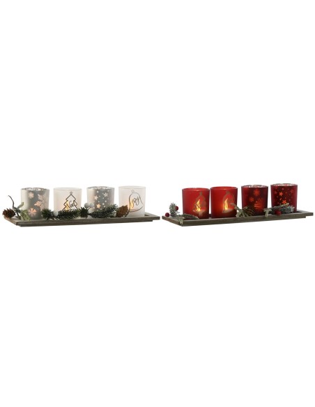 Bougeoirs de Noël Home ESPRIT Blanc Rouge 40 X 9 X 13,5 cm (5 Pièces) (2 Unités)
