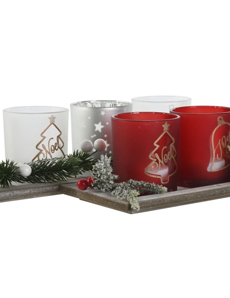 Bougeoirs de Noël Home ESPRIT Blanc Rouge 40 X 9 X 13,5 cm (5 Pièces) (2 Unités)