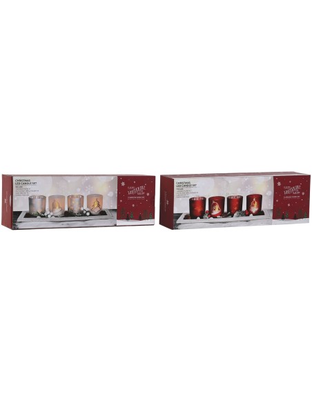 Bougeoirs de Noël Home ESPRIT Blanc Rouge 40 X 9 X 13,5 cm (5 Pièces) (2 Unités)