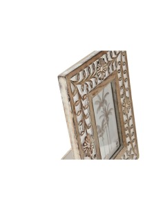 Cadre photo Home ESPRIT Blanc Naturel Verre Bois de manguier Fleur Indien 21 x 2 x 26,5 cm 2