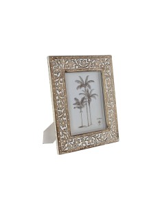 Cadre photo Home ESPRIT Blanc Naturel Verre Bois de manguier Indien 31,5 x 2 x 36,5 cm