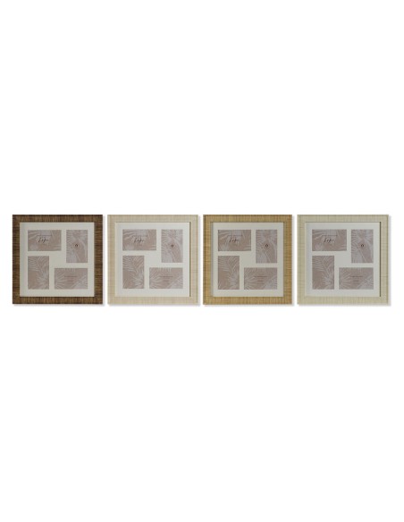 Cadre photo Home ESPRIT Marron Beige Naturel Ivoire Verre polystyrène Scandinave 38 x 2 x 38 cm (4 Unités)