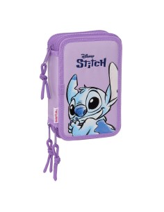 Pochette à crayons triple Lilo & Stitch Sweet Bleu Lila 12,5 x 19,5 x 5,5 cm 36 Pièces