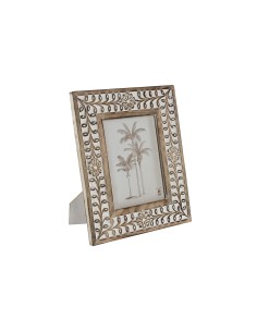 Cadre photo Home ESPRIT Blanc Naturel Verre Bois de manguier Fleur Indien 26,5 x 2 x 31,5 cm