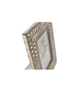 Cadre photo Home ESPRIT Blanc Naturel Verre Bois de manguier Fleur Indien 26,5 x 2 x 31,5 cm 2