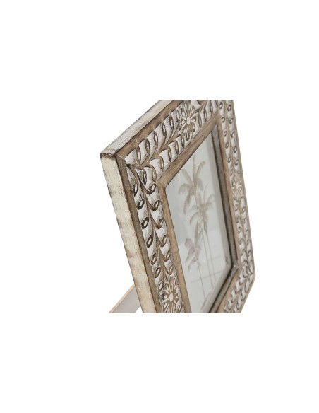 Cadre photo Home ESPRIT Blanc Naturel Verre Bois de manguier Fleur Indien 26,5 x 2 x 31,5 cm
