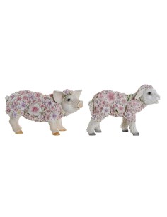 Figurine Décorative Home ESPRIT Blanc Multicouleur Fleurs 34 X 13,5 X 18,5 cm (2 Unités)