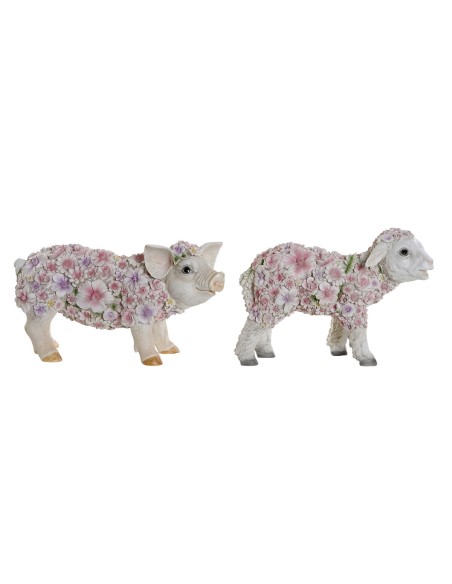 Figurine Décorative Home ESPRIT Blanc Multicouleur Fleurs 34 X 13,5 X 18,5 cm (2 Unités)