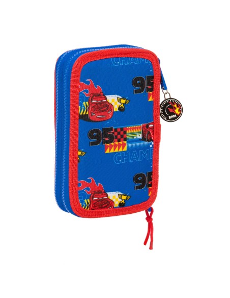 Plumier double Cars Race ready Bleu 12.5 x 19.5 x 4 cm (28 Pièces)
