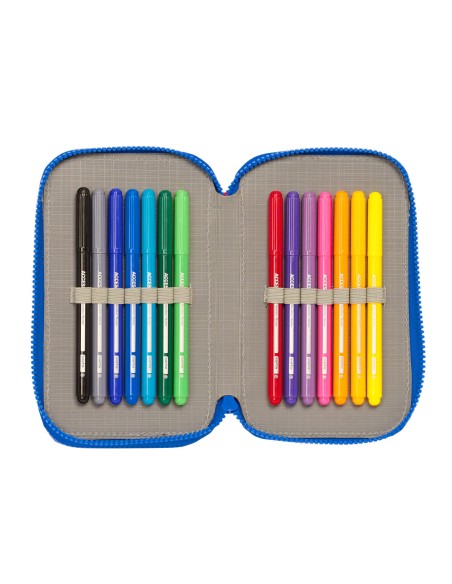 Plumier double Cars Race ready Bleu 12.5 x 19.5 x 4 cm (28 Pièces)