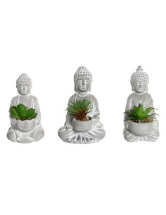 Plante décorative Home ESPRIT Polyéthylène Ciment Buda Oriental 10,5 x 8 x 16 cm (3 Unités)
