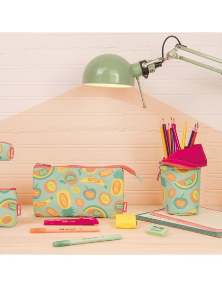 Trousse d'écolier Milan FRUTIKIS Vert Orange 21 x 11,5 x 8 cm