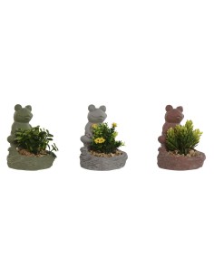Plante décorative Home ESPRIT Polyéthylène Ciment Grenouille 9 x 9 x 13 cm (3 Unités)