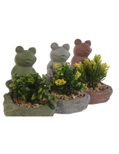 Plante décorative Home ESPRIT Polyéthylène Ciment Grenouille 9 x 9 x 13 cm (3 Unités) 2