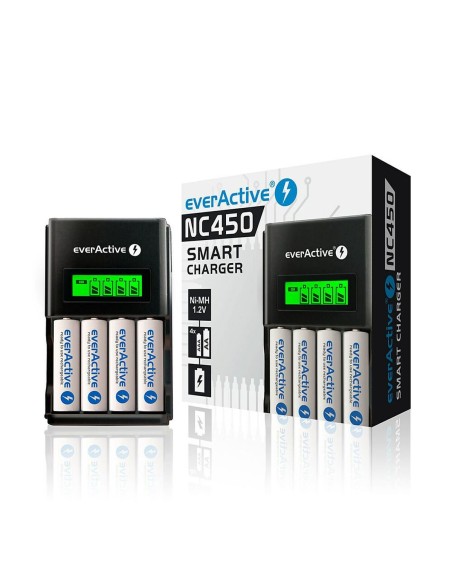 Chargeur de batterie EverActive NC450B Piles x 4