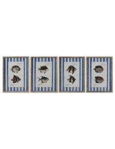 Cadre Home ESPRIT Bleu Poisson 40 X 2,5 X 55 cm (4 Unités)